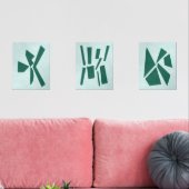 ティール（緑がかった色）モダンガッシュプリントポリゴン型枠 (リビング)