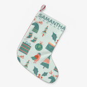 ティール（緑がかった色）モダンクリスマスパタパーソナライズされたーン スモールクリスマスストッキング (正面 (吊り時))