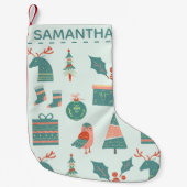 ティール（緑がかった色）モダンクリスマスパタパーソナライズされたーン スモールクリスマスストッキング (正面)