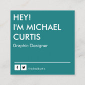 ティール(緑がかった色)モダングラフィックデザイナーQRコード スクエア名刺 (正面)