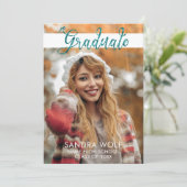 ティール(緑がかった色)モダングリッタースクリプト写真卒業 招待状 (スタンド正面)