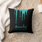 ティール(緑がかった色)モダングリッタードリップススイーツ16誕生日 クッション (ブランケット)