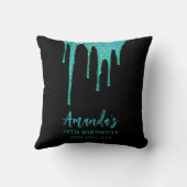 ティール(緑がかった色)モダングリッタードリップススイーツ16誕生日 クッション (裏面)