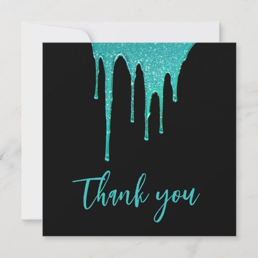ティール（緑がかった色）モダングリッタードリップススイーツ16誕生日 サンキューカード (正面)