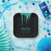 ティール（緑がかった色）モダングリッタードリップススイーツ16誕生日 ペーパープレート (パーティー)