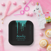 ティール（緑がかった色）モダングリッタードリップススイーツ16誕生日 ペーパープレート (パーティー)