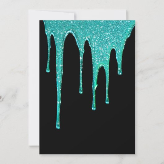 ティール（緑がかった色）モダングリッタードリップススイーツ16誕生日 招待状 (裏面)