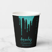 ティール（緑がかった色）モダングリッタードリップススイーツ16誕生日 紙コップ (裏面)