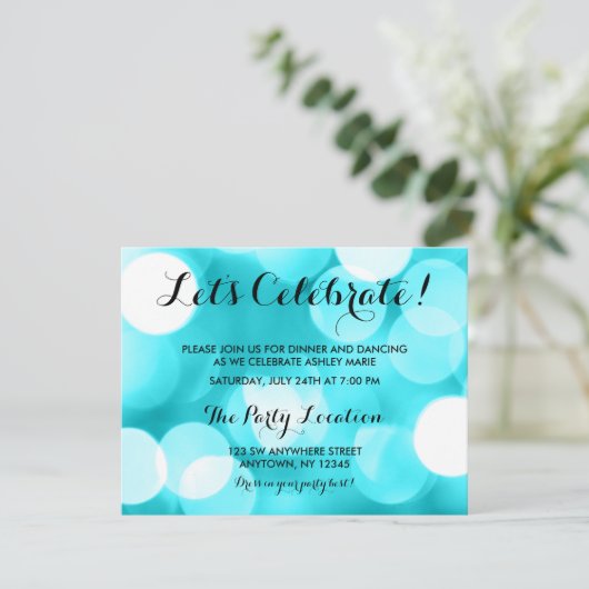 ティール（緑がかった色）モダングリッターライトバルミツワー披露宴 エンクロージャーカード (スタンド正面)