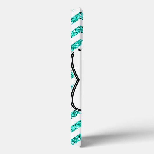 ティール(緑がかった色)モダングリットシェブロンガーリーモノグラムIPADケース Case-Mate iPhoneケース (裏面 / 右)