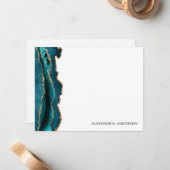 ティール(緑がかった色)モダングリーンゲート金ゴールドグリッターマーブルゲーデ ノートカード (正面/裏面インサイチュ)