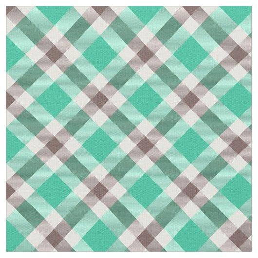 ティール（緑がかった色）モダングリーンブラウン格子模様 ファブリック (クローズアップ)