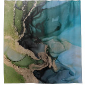 ティール（緑がかった色）モダングリーンブラックシャワーカーテン シャワーカーテン (正面)