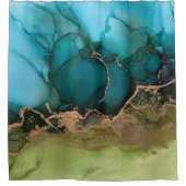 ティール（緑がかった色）モダングリーンブラック金ゴールドシャワーカーテン シャワーカーテン (正面)