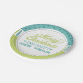 ティール（緑がかった色）モダングリーンメリークリスマス |休日 ペーパープレート (アングル)