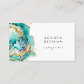 ティール(緑がかった色)モダングリーン金ゴールドパステル抽象芸術ウォーター色 名刺 (正面)