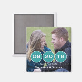 ティール(緑がかった色)モダンサークル写真Save the Date Magnet マグネット (正面/裏面)