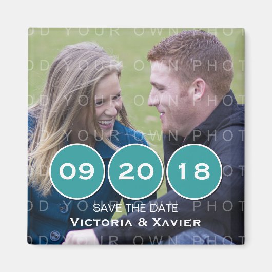 ティール(緑がかった色)モダンサークル写真Save the Date Magnet マグネット (正面)