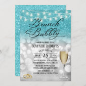 ティール(緑がかった色)&モダンシルバーブランチ&バブリーブライダルシャワー 招待状 (正面/裏面)