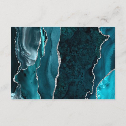 ティール（緑がかった色）モダンシルバー瑪瑙ウェディングレセプション エンクロージャーカード (裏面)