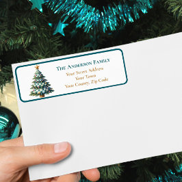 ティール（緑がかった色）モダンジンガムクリスマスツリーオーナメント名 ラベル