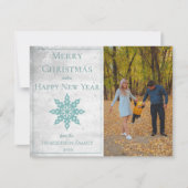 ティール(緑がかった色)モダンスノーフレーク写真 シーズンカード (正面)