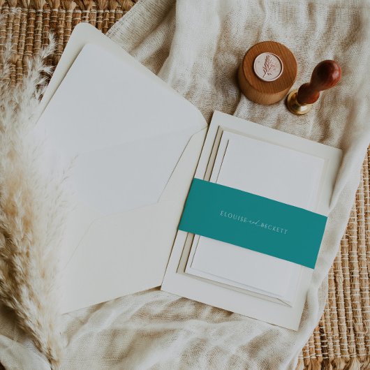 ティール（緑がかった色）モダンタイポグラフィウェディング招待ベリーバンド 招待状ベリーバンド