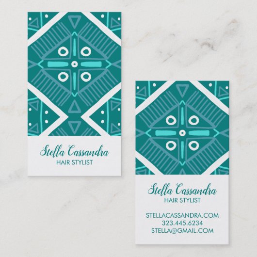 ティール(緑がかった色)モダンタイル包丁幾何学模様 名刺 (正面/裏面)