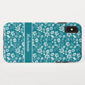 ティール（緑がかった色）モダンターコイズ熱帯花パターン Case-Mate iPhoneケース (裏面(横))