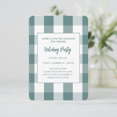 ティール（緑がかった色）モダンバッファローチェックホリデーパーティー招待状 招待状 (スタンド正面)