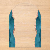 ティール（緑がかった色）モダンバラ金ゴールドアガートピンク文字アー結婚チズ アクリル招待状 (正面)