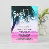 ティール(緑がかった色)モダンピンクトロピカルルアウ(ハワイ式宴会)スウィート16招待状 招待状 (スタンド正面)