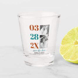 ティール（緑がかった色）モダンブルーと錆び2枚の写真保存日付 ショットグラス