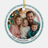 ティール（緑がかった色）モダンブルースノーフレークスラウンドファミリー2面 セラミックオーナメント (正面)