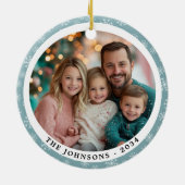 ティール(緑がかった色)モダンブルースノーフレークスラウンドファミリー2面 セラミックオーナメント (裏面)