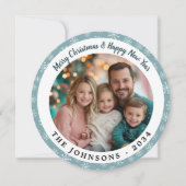 ティール（緑がかった色）モダンブルースノーフレークスラウンドホリデーフォト シーズンカード (正面)