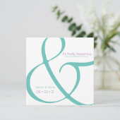 ティール（緑がかった色）モダンプラム・アンパサンド日付の保存 招待状 (スタンド正面)