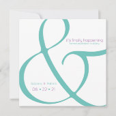 ティール（緑がかった色）モダンプラム・アンパサンド日付の保存 招待状 (正面)