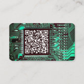 ティール(緑がかった色)モダンプリント回路カスタム基板QRコード 名刺 (裏面)
