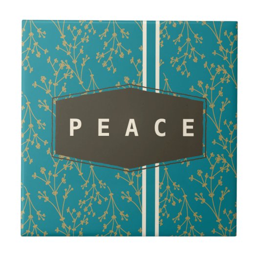 ティール(緑がかった色)モダンボタニカルベリーピース タイル (正面)