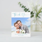 ティール（緑がかった色）モダン写真サンキューカード サンキューカード (スタンド正面)