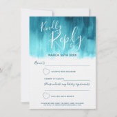 ティール（緑がかった色）モダン抽象芸術ア結婚ートの返信RSVP 招待状 (裏面)