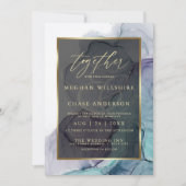 ティール(緑がかった色)モダン梅紫アルコールインク招待状 招待状 (正面)