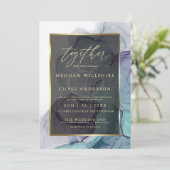 ティール(緑がかった色)モダン梅紫アルコールインク招待状 招待状 (スタンド正面)