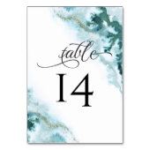 ティール（緑がかった色）モダン水彩モスアゲートベアフットブライド™ テーブルナンバー (裏面)