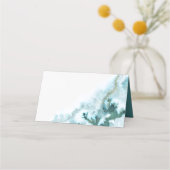 ティール（緑がかった色）モダン水彩モスアゲートベアフットブライド™ プレイスカード (裏面)