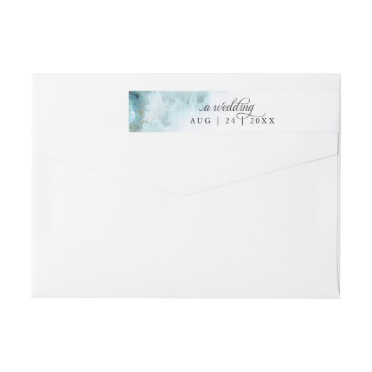 ティール(緑がかった色)モダン水彩モスアゲートベアフットブライド™ ラップアラウンドラベル (裏面)