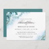 ティール（緑がかった色）モダン水彩モスアゲートベアフットブライド™ 招待状 (正面/裏面)