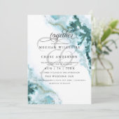 ティール（緑がかった色）モダン水彩モスアゲートベアフットブライド™ 招待状 (スタンド正面)
