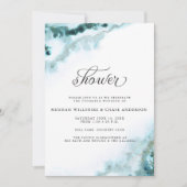 ティール（緑がかった色）モダン水彩モスアゲートベアフットブライド™ 招待状 (正面)